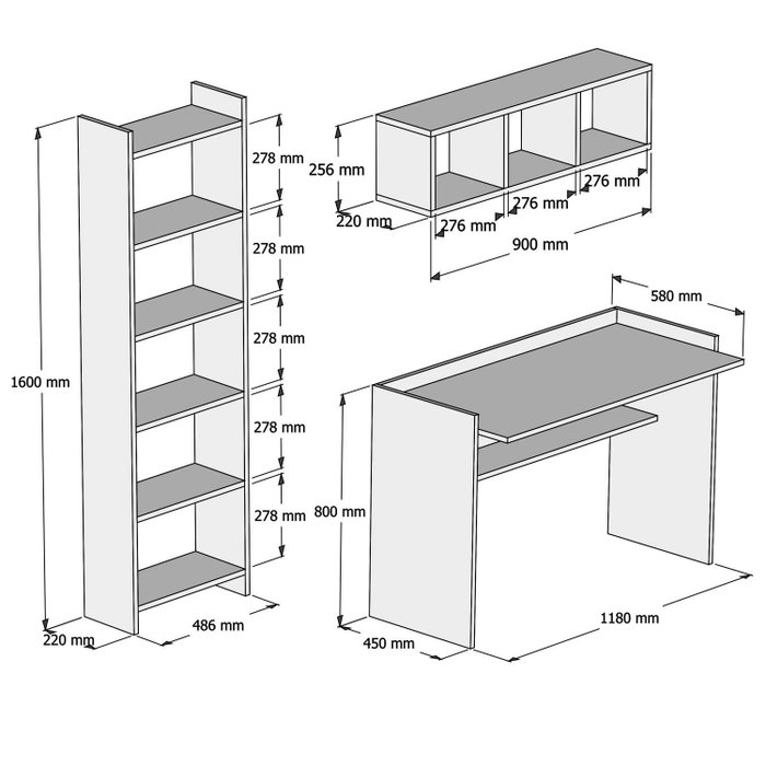 Hanah Home Hera Mesa de Estudio y Estantería con Estante de Pared Blanco Hanah Home Hera Mesa de Estudio y Estantería con Estante de Pared Blanco